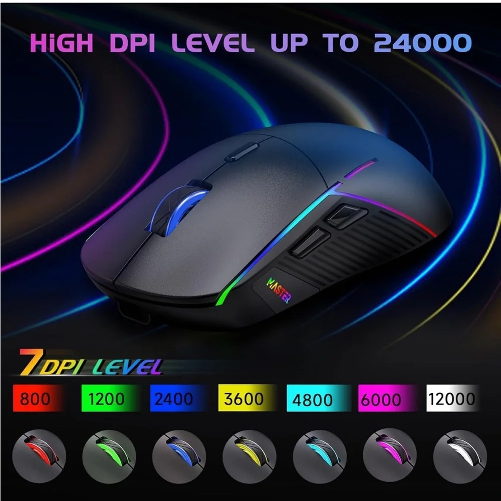 Black wireless Gaming Mouse rechargeable FFJ 24000 DPI, Tri-Mode 2.4G/USB-C new